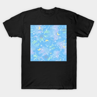 Astrology Zodiac Signs Night Sky Seamless Pattern light blue T-Shirt